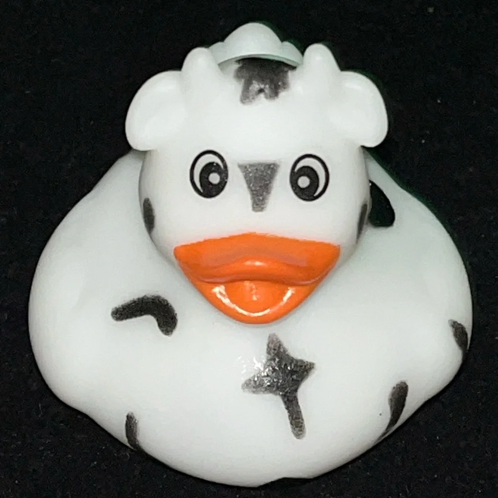 Cow Print Rubber Duck - White, Orange and Black